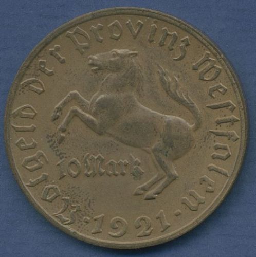 Westfalen 10 Mark 1921 Bronze, Freiherr v. Stein, J N13 ss-vz (m6202)
