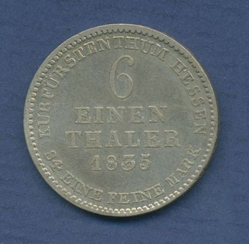 Hessen-Kassel 1/6 Taler 1835, Wilhelm II. u. Fr. Wilhelm, J 31 ss+ (m6212)