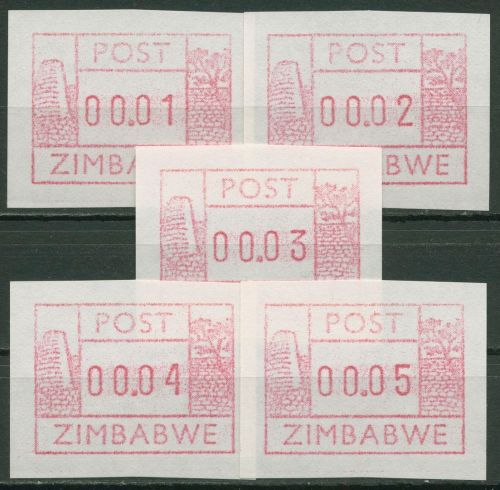 Simbabwe 1985 Automatenmarken Satz 5 Werte Papier rauh, hell ATM 1y postfrisch
