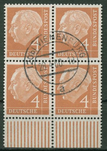 Bund 1954 Th. Heuss I Bogenmarken Unterrand 178 4er-Block gestempelt