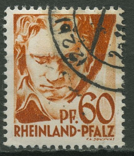 Französische Zone Rheinland-Pfalz 1947 Beethoven Type III, 12 y v III gestempelt