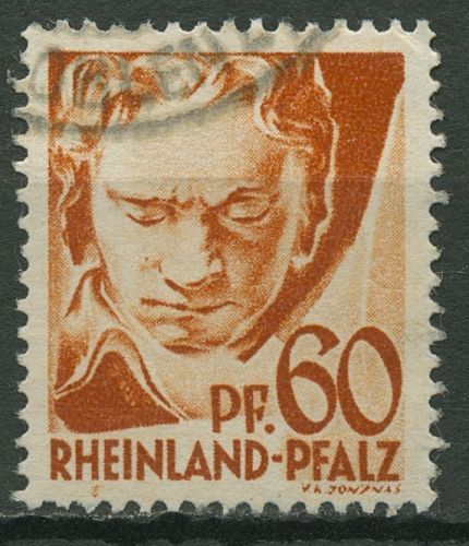 Französische Zone Rheinland-Pfalz 1947 Beethoven Type IV, 12 y v IV gestempelt