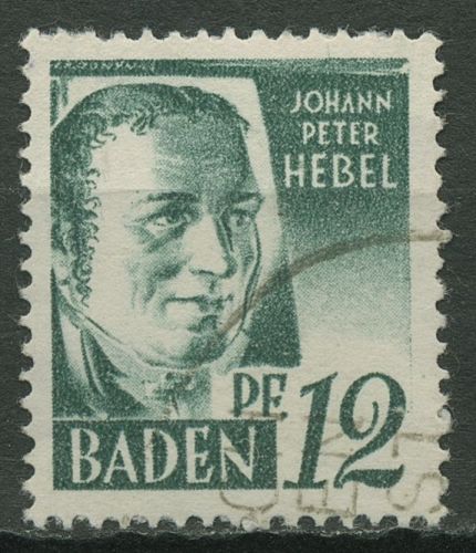 Französische Zone: Baden 1947 Johann Peter Hebel Type I, 4 yv I gestempelt