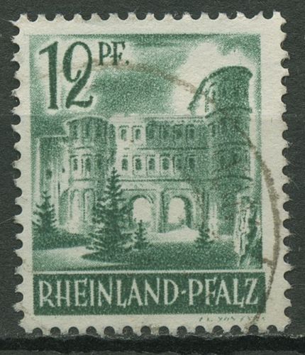 Französische Zone: Rheinland-Pfalz 1947 Porta Nigra Type I, 4 y v I gestempelt