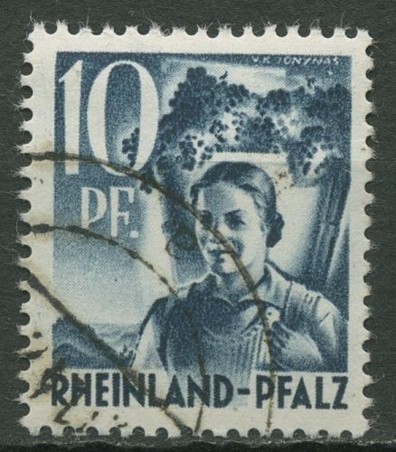 Französische Zone: Rheinland-Pfalz 1947 Winzerin Type I, 3 y v I gestempelt