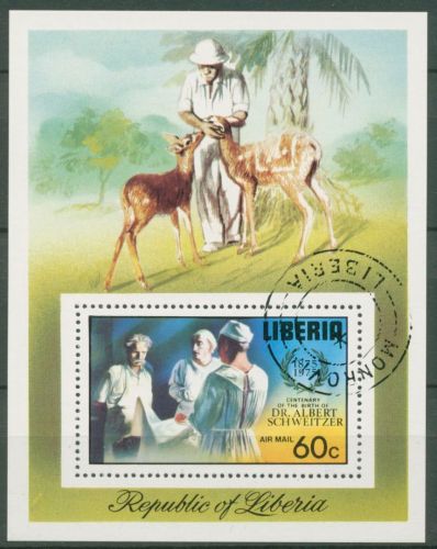 Liberia 1975 100. Geburtstag von Albert Schweizer Block 77 A gestempelt (C62613)