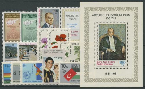 Türkisch-Zypern 1981 kompletter Jahrgang postfrisch (G8182)
