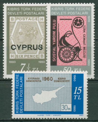 Türkisch-Zypern 1980 Jahrestage 100 Jahre Briefmarken 90/92 postfrisch
