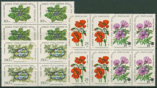 Türkisch-Zypern 1983 Republik Nordzypern, Blumen 138/41 4er-Block postfrisch
