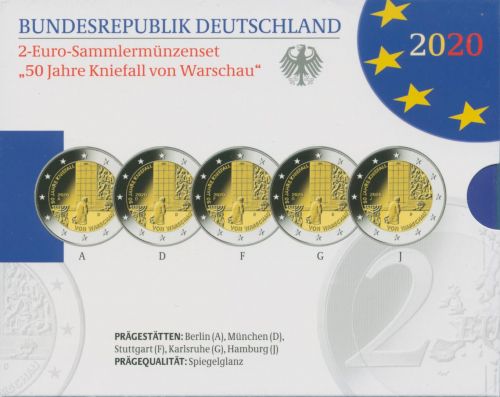 Deutschland 2 Euro 2020 Kniefall v.Warschau Originalsatz Pol.Platte PP (m5792)