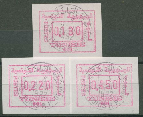 Tunesien 1992 Automatenmarken Satz 180/220/450, ATM 1.1 y S1 gestempelt