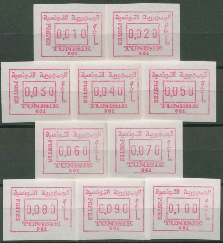 Tunesien 1992 Automatenmarken Satz 10 Werte , ATM 1.1 y postfrisch