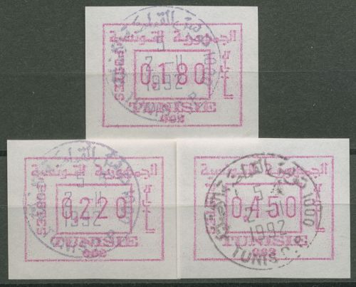 Tunesien 1992 Automatenmarken Satz 180/220/450, ATM 1.2 y S1 gestempelt