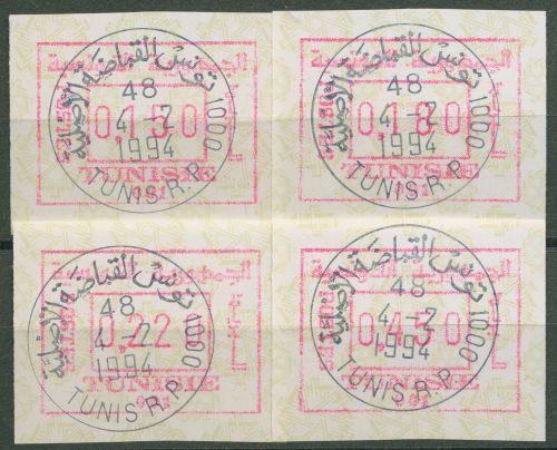 Tunesien 1994 Automatenmarken Satz 150/180/220/450, ATM 2.1 S2 gestempelt
