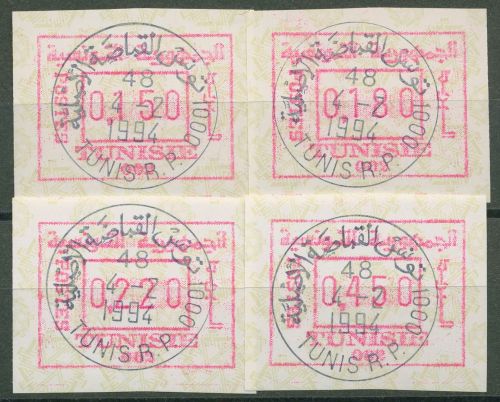 Tunesien 1994 Automatenmarken Satz 150/180/220/450, ATM 2.2 S2 gestempelt