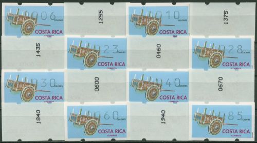 Costa Rica 1993 Automatenmarken Satz 16 Werte, ATM 1 S2 mit Nr. postfrisch