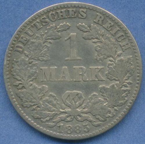 Deutsches Reich 1 Mark Kursmünze 1885 J, J 9 sehr schön (m5809)