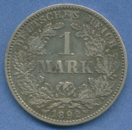 Deutsches Reich 1 Mark Kursmünze 1892 E, J 17 sehr schön+ (m5811)