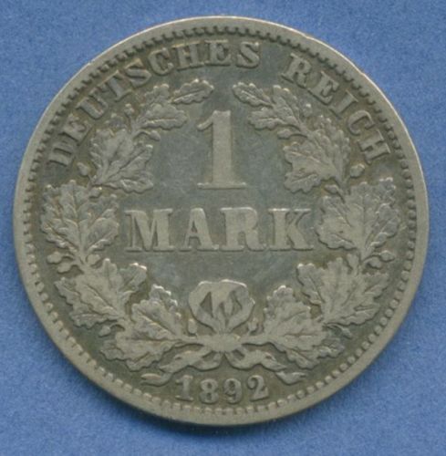 Deutsches Reich 1 Mark Kursmünze 1892 G, J 17 fast ss (m5813)
