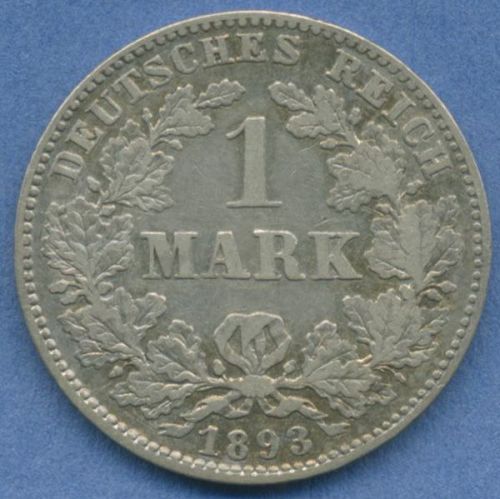 Deutsches Reich 1 Mark Kursmünze 1893 J, J 17 ss+ (m5815)