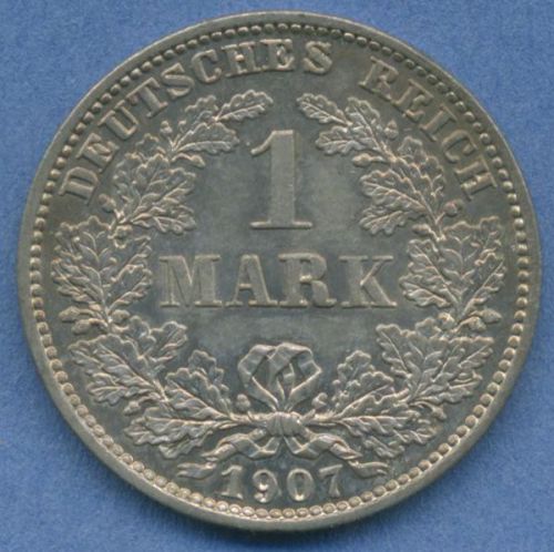 Deutsches Reich 1 Mark Kursmünze 1907 E, J 17 fast st (m5827)