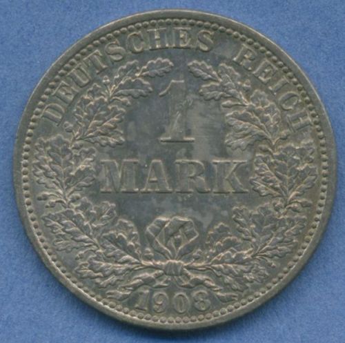 Deutsches Reich 1 Mark Kursmünze 1908 F, J 17 vz/st (m5829)