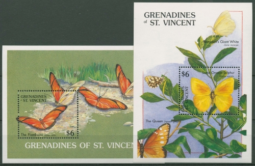 St. Vincent-Grenadinen 1989 Schmetterlinge Block 46/47 postfrisch (C72348)