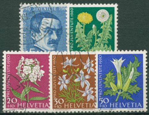 Schweiz 1960 Pro Juventute Maler Alexandre Calame Blumen 722/26 gestempelt