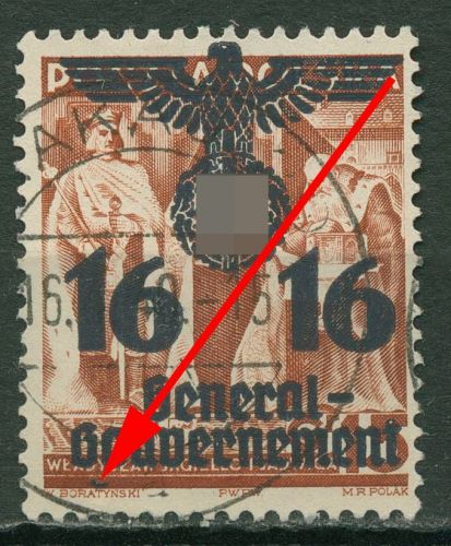 Generalgouvernement 1940 Rep. Polen mit Aufdruck Plattenfehler 34 I gestempelt
