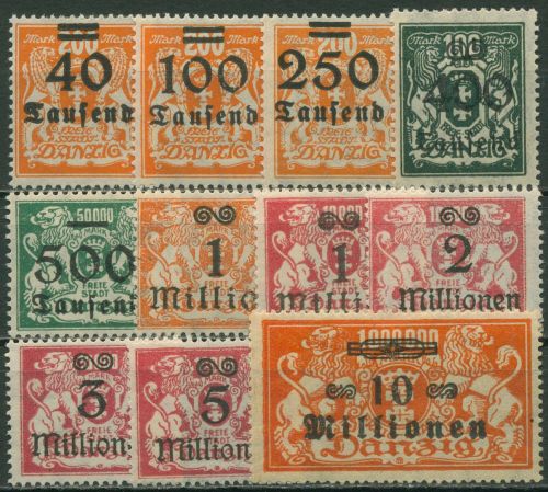 Danzig 1923 Freimarken mit Aufdruck des neuen Wertes 158/68 mit Falz