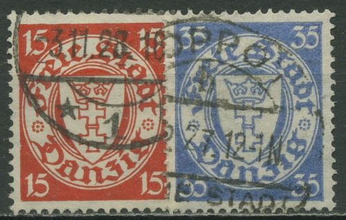 Danzig 1925 Freimarken Staatswappen 214/15 gestempelt