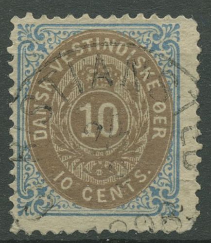 Dänisch Westindien 1876 Ziffer im Rahmen 11 II b gestempelt, Zahnfehler