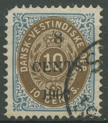 Dänisch Westindien 1902 Aufdruck 8 Cents a. 10 Ct, 24 A I gestempelt Zahnfehler