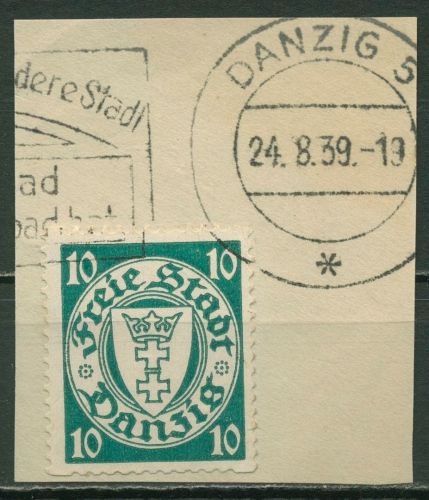 Danzig 1938 Wappen, WZ 5 Rollenzähnung senkr. Gummiriffelung, 292 D x Briefstück