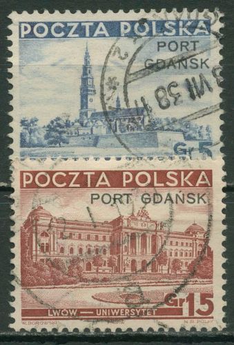 Polen Port Gdansk 1937 Marken mit Aufdruck 32/33 gestempelt signiert