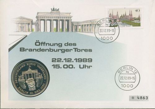 Berlin 1989 Öffnung Brandenburger Tor Numisbrief mit Medaille (N708)