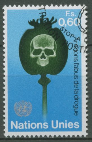UNO Genf 1973 Drogenmissbrauch Totenschädel Mohn 32 gestempelt
