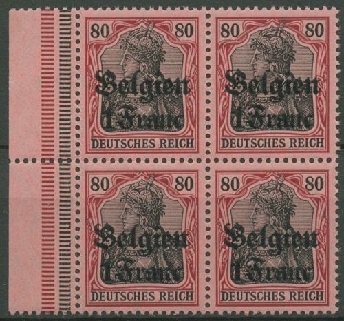 Landespost in Belgien 1914/16 Germania Platte 4er-Block Rand durchgez. 7 postfr.
