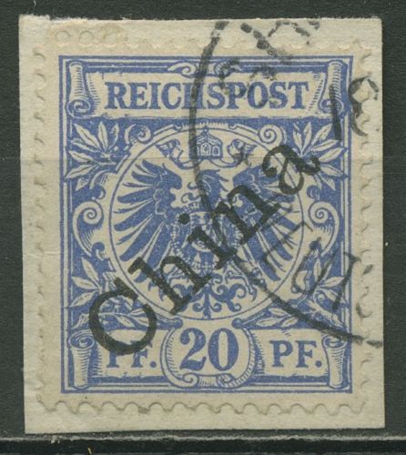 Deutsche Post in China 1898/01 diagonaler Aufdruck 4 I gestempelt, Briefstück