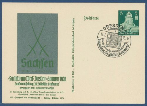 Dt. Reich 1938 125 J. Völkerschlacht Sonderpostkarte P 269 SST (X40913)