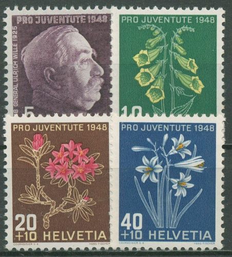 Schweiz 1948 Pro Juventute General Ulrich Wille Alpenblumen 514/17 postfrisch