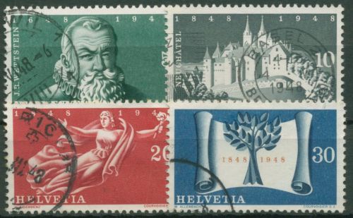Schweiz 1948 Unabhängigkeit Schloss Neuenburg Helvetia 496/99 gestempelt