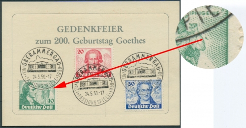 Berlin 1949 Goethe 61/63 mit Plattenfehler 63 I Sonderstempel auf Karte (T13281)