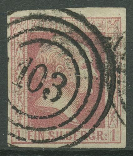 Preußen 1857 König Friedrich Wilhelm IV., 6 a gestempelt, min. dünn