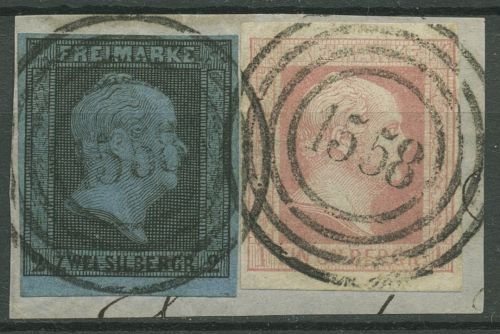 Preußen 1850/57 König Fr. Wilhelm IV., 3 u. 6 a Nr.-Stpl. 1558 VÖRDE, Briefstück