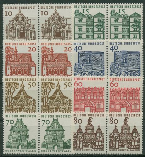 Bund 1964/65 Bauwerke klein Bogenmarken 454/61 waagerechte Paare postfrisch