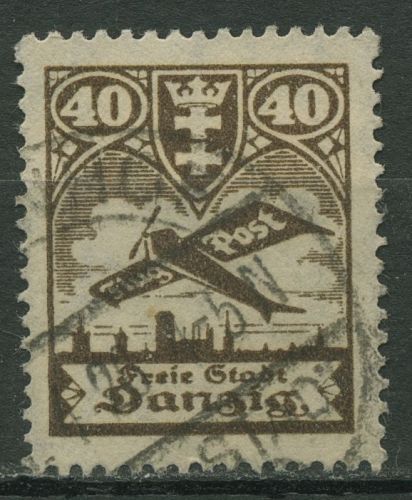 Danzig 1924 Flugpostmarke Flugzeug Eindecker 204 gestempelt