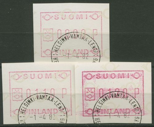 Finnland Automatenmarken 1982 kleine Posthörner Satz ATM 1.1 S 1 gestempelt