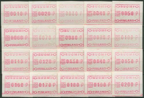 Finnland Automatenmarken 1982 kl. Posthörner Satz 20 Werte ATM 1.1 S postfrisch