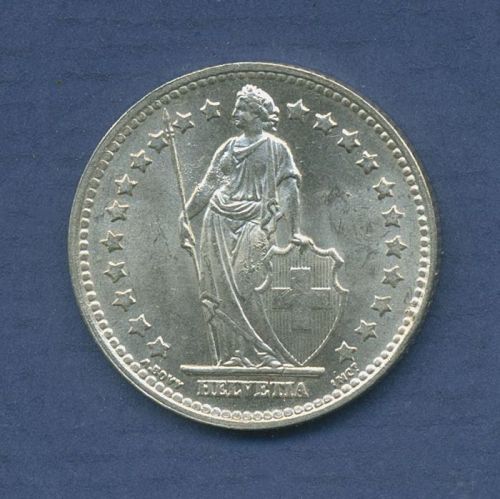 Schweiz 1 Franken 1947 B, Stehende Helvetia, KM 24 vz/st (m6317)
